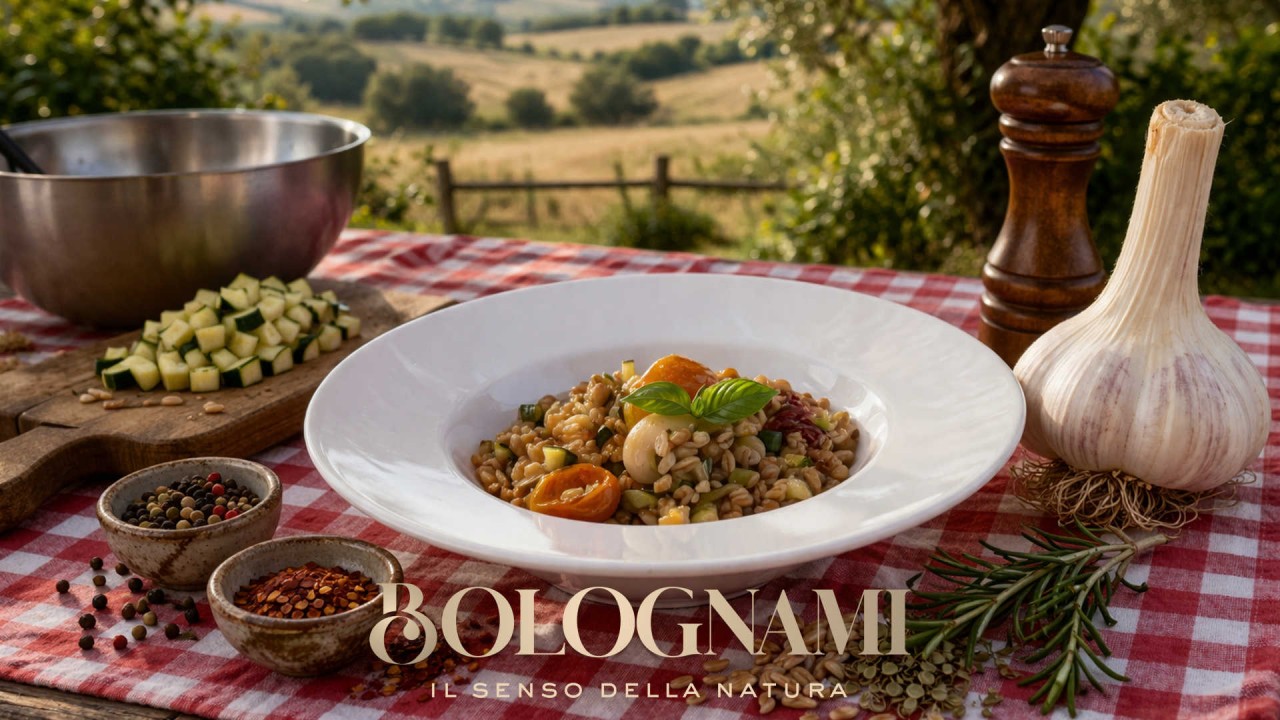 Salade d'Épeautre aux Tomates Cerises Confites et Aglione de la Val di Chiana